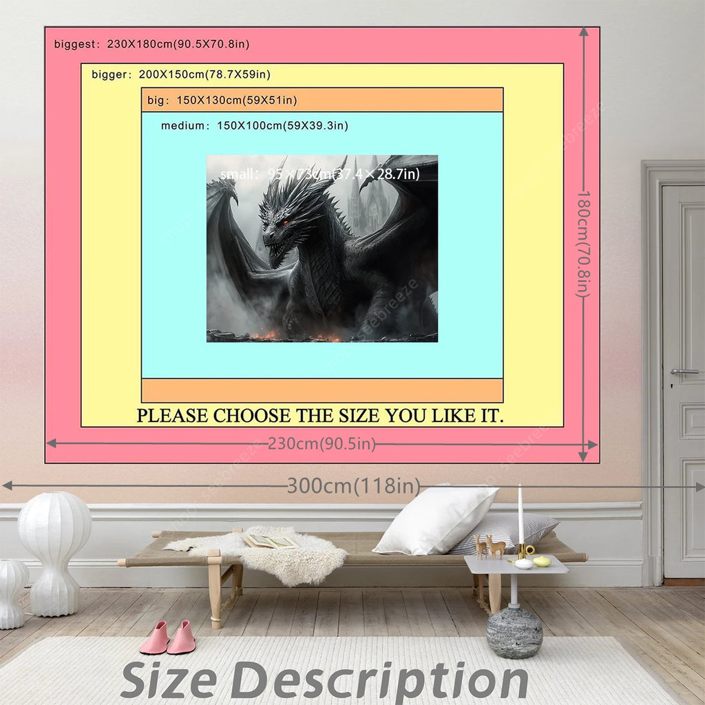 Tapisserie Murale Dragon Noir - Créature Fantastique & Décor Dark Fantasy