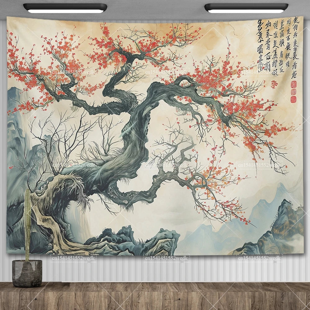 Tapisserie Murale Arbre Peint Vintage - Décoration Nature Salon & Chambre