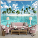 Tapisserie Murale Plage Tropicale - Eau Turquoise & Palmiers - Décoration Paradisiaque