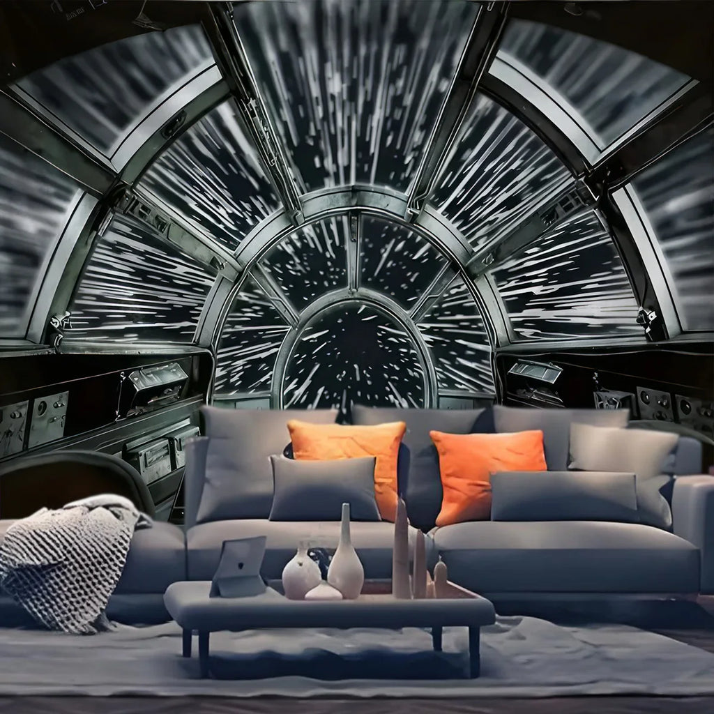 Tapisserie Hublot Spatial - Vue de la Terre depuis l'Espace, Décoration Sci-Fi