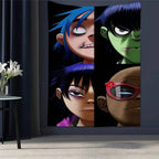 Tapisserie Murale Style Gorillaz - Tenture Art Cartoon Urbain, Décoration Murale Moderne