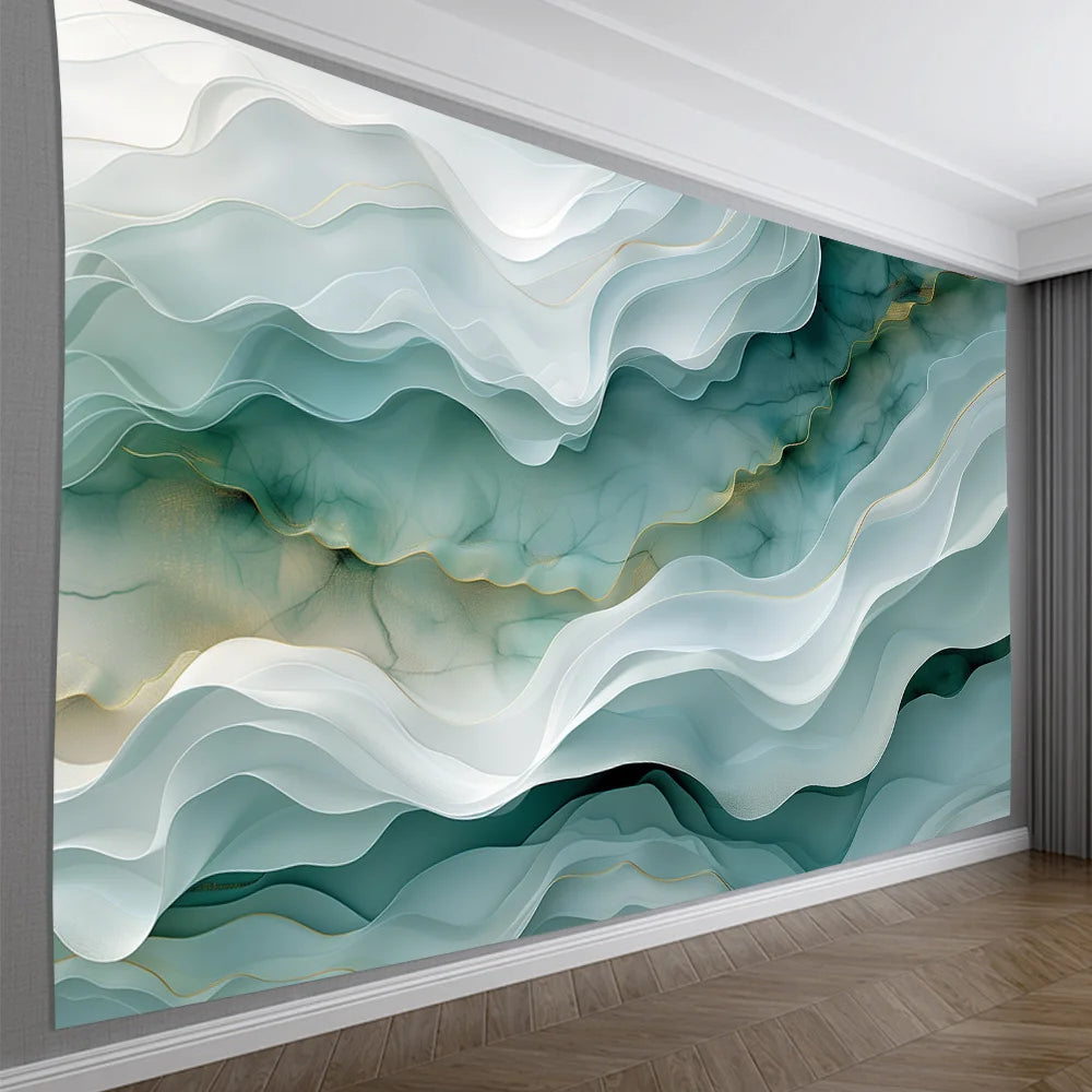 Tapisserie Murale Abstraite 3D - Vagues Turquoises & Design Moderne