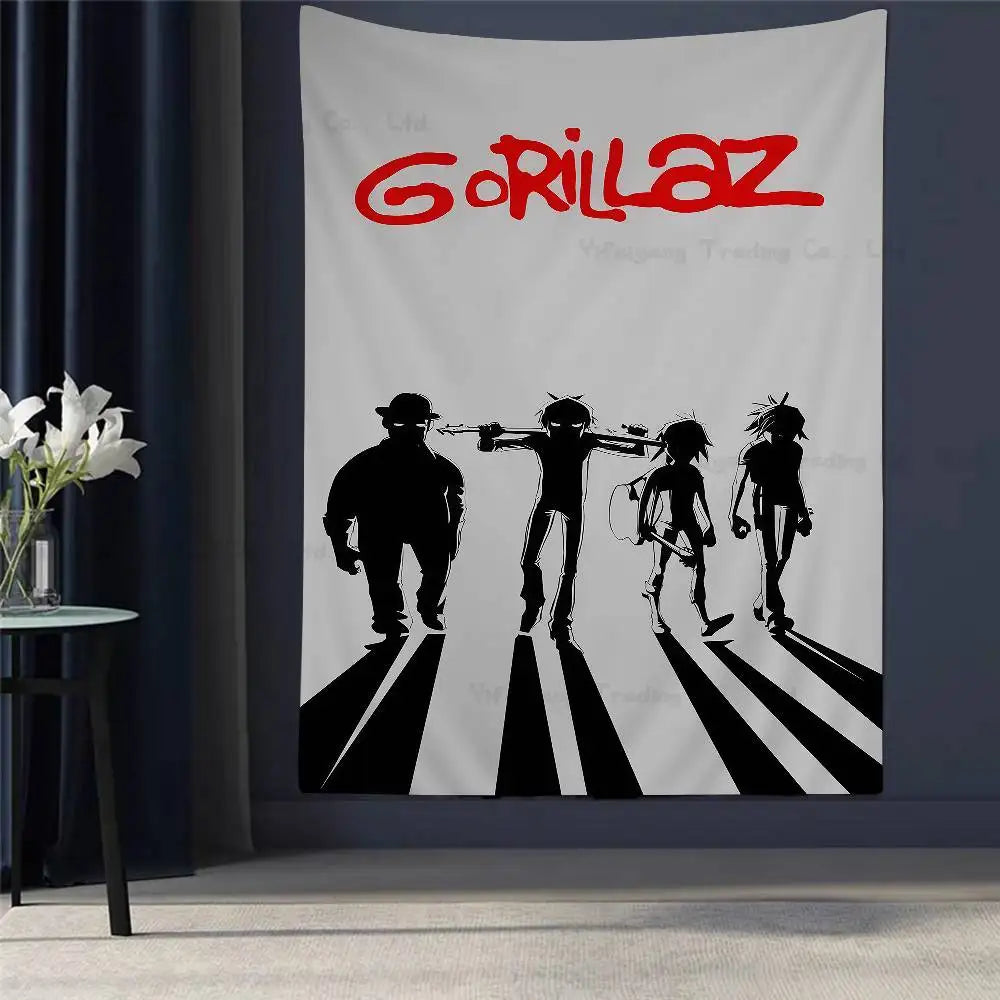 Tapisserie Murale Style Gorillaz - Tenture Art Cartoon Urbain, Décoration Murale Moderne