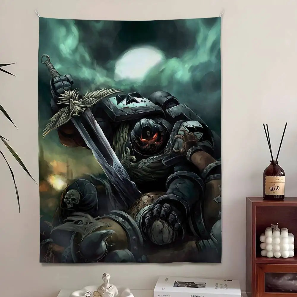 Tapisserie Murale Guerrier Ailé & Armure Sacrée - Art Fantasy Gothique