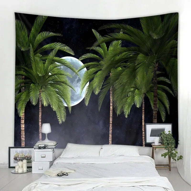 Tapisserie Murale Lune & Forêt Nocturne - Décoration Murale Mystique