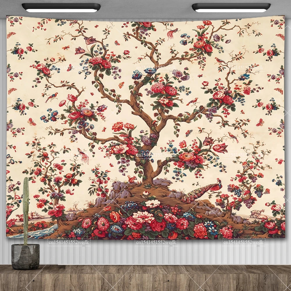 Tapisserie Murale Arbre Peint Vintage - Décoration Nature Salon & Chambre