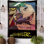 Tapisserie Murale Style Gorillaz - Tenture Art Cartoon Urbain, Décoration Murale Moderne