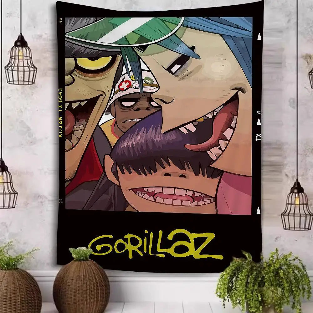 Tapisserie Murale Style Gorillaz - Tenture Art Cartoon Urbain, Décoration Murale Moderne