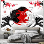 Tapisserie Murale Japonaise Koi Yin Yang - Décoration Zen, Carpes Rouge & Noir