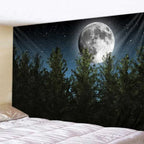 Tapisserie Murale Lune & Forêt Nocturne - Décoration Murale Mystique