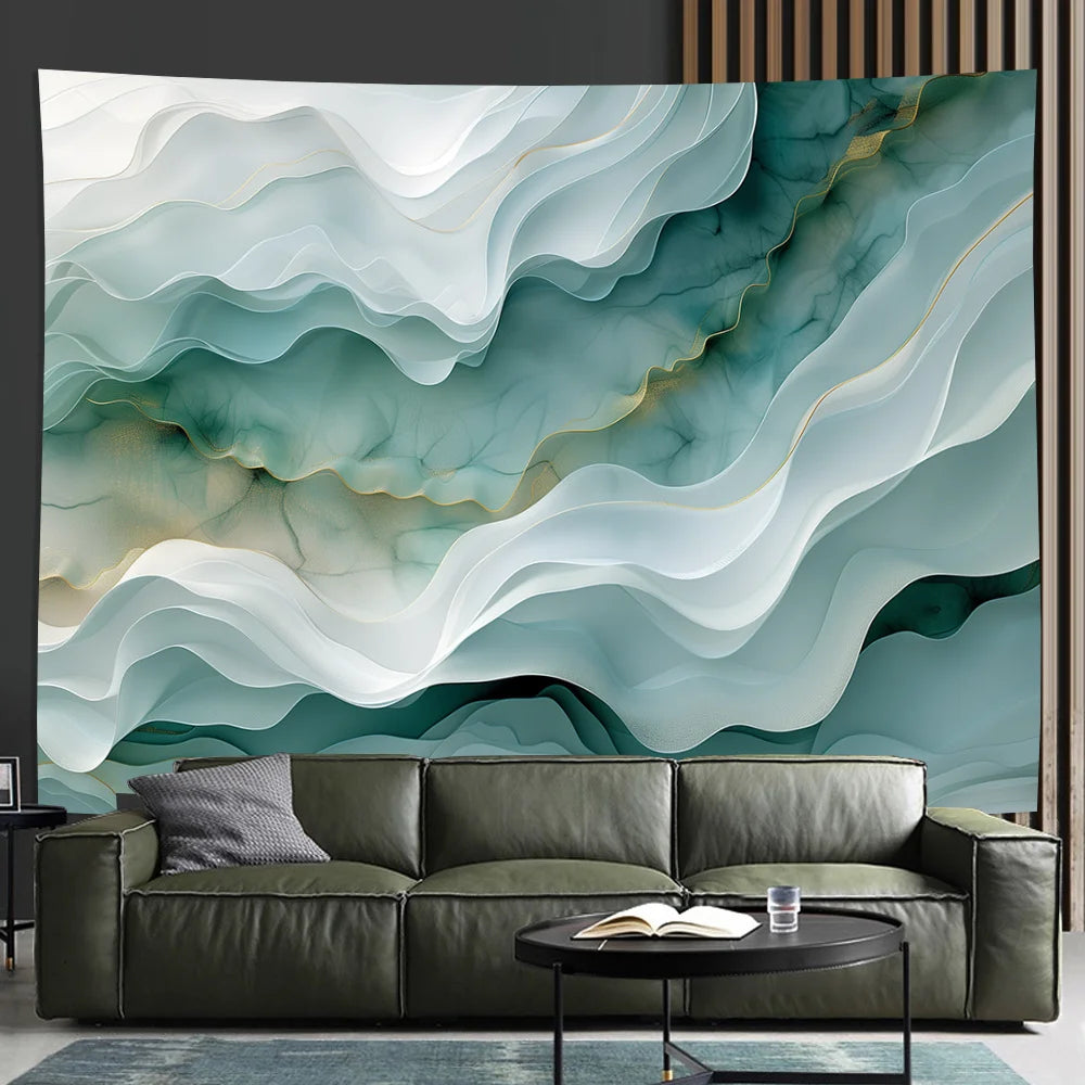 Tapisserie Murale Abstraite 3D - Vagues Turquoises & Design Moderne