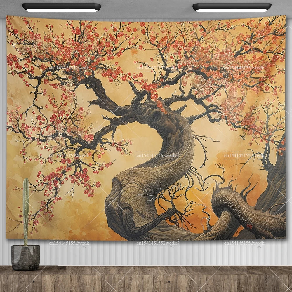 Tapisserie Murale Arbre Peint Vintage - Décoration Nature Salon & Chambre