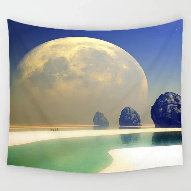 Tapisserie Murale Galaxie - Lune & Ciel - Décoration Cosmique