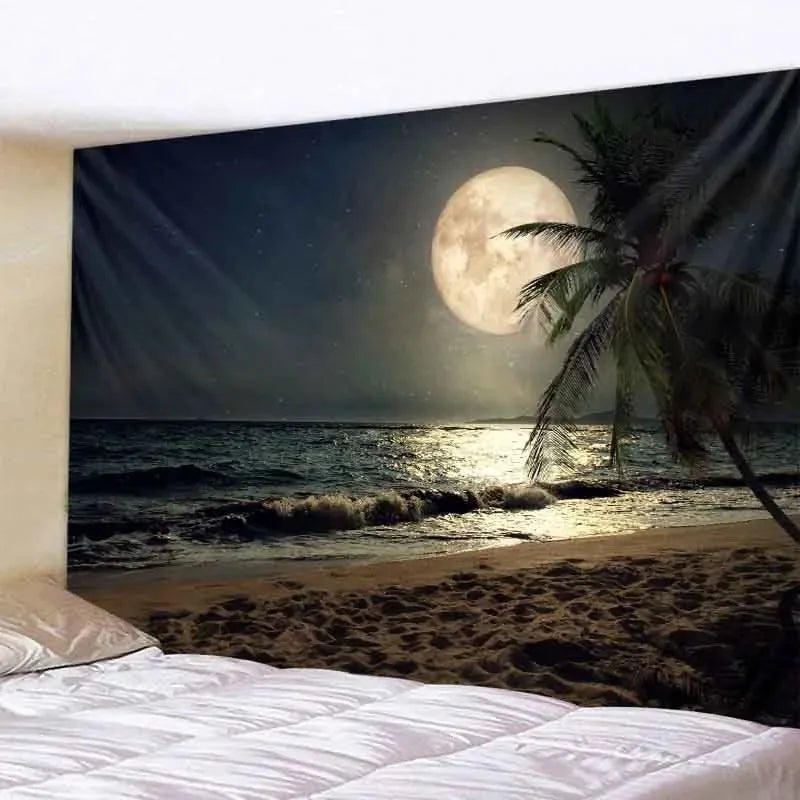 Tapisserie Murale Lune & Forêt Nocturne - Décoration Murale Mystique