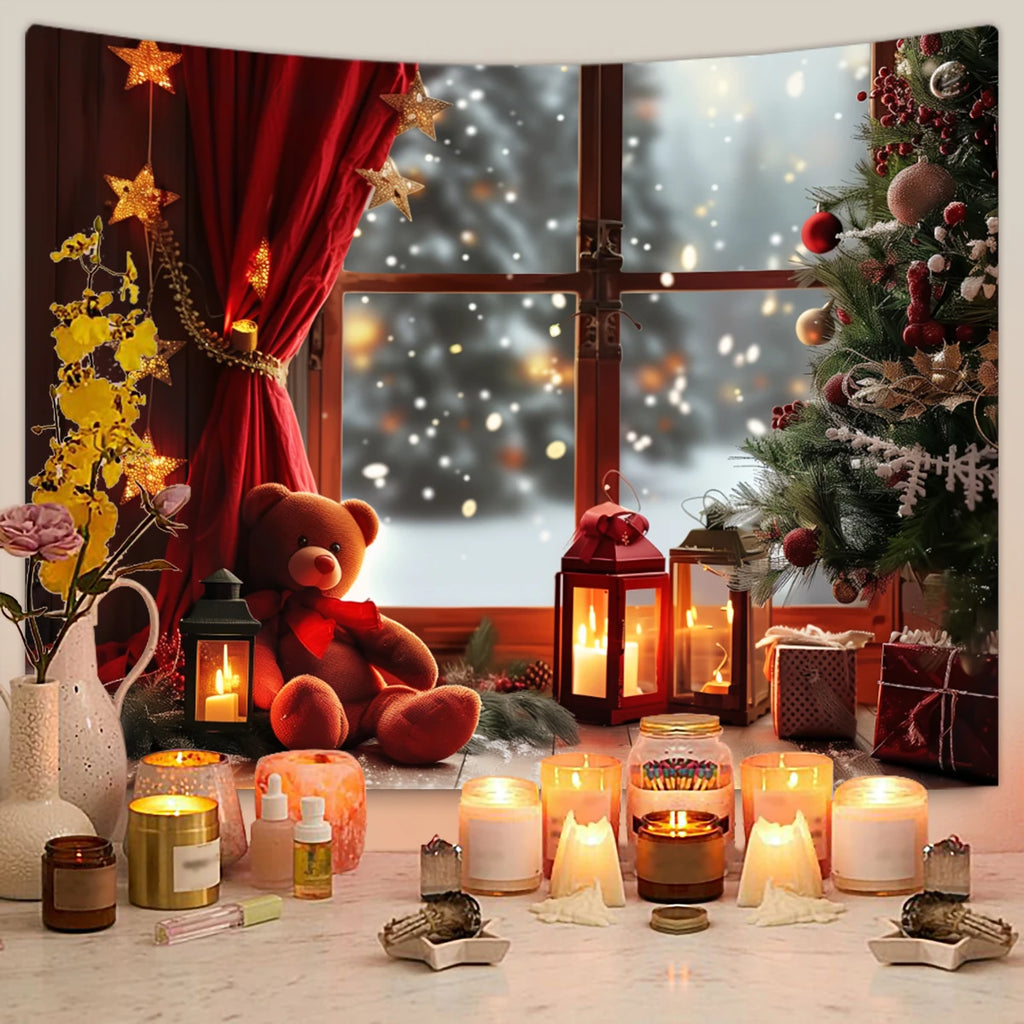 Tapisserie Murale de Noël - Sapin, Bougies & Cadeaux - Décoration Festive Cosy