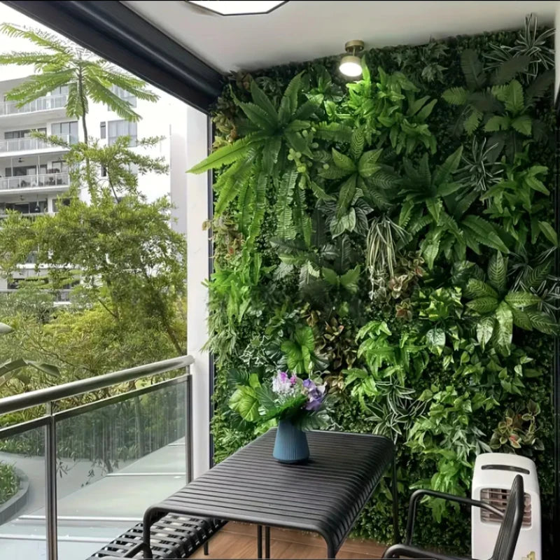 Mur Végétal Artificiel Luxuriant - Panneau de Feuillages Tropicaux Réalistes, Jardin Vertical Intérieur & Balcon