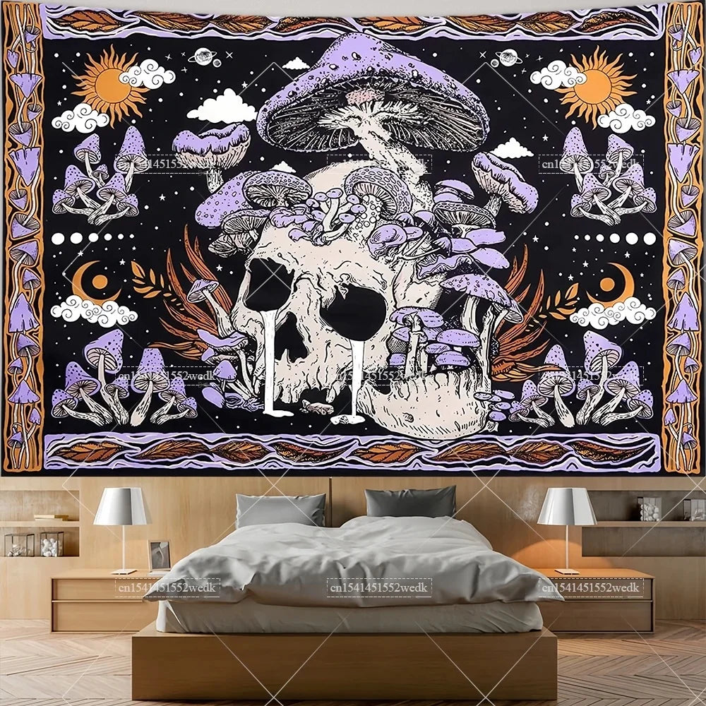 Tapisserie Murale Tarot The Lovers - Décoration Gothique & Mystique, Art Squelettes