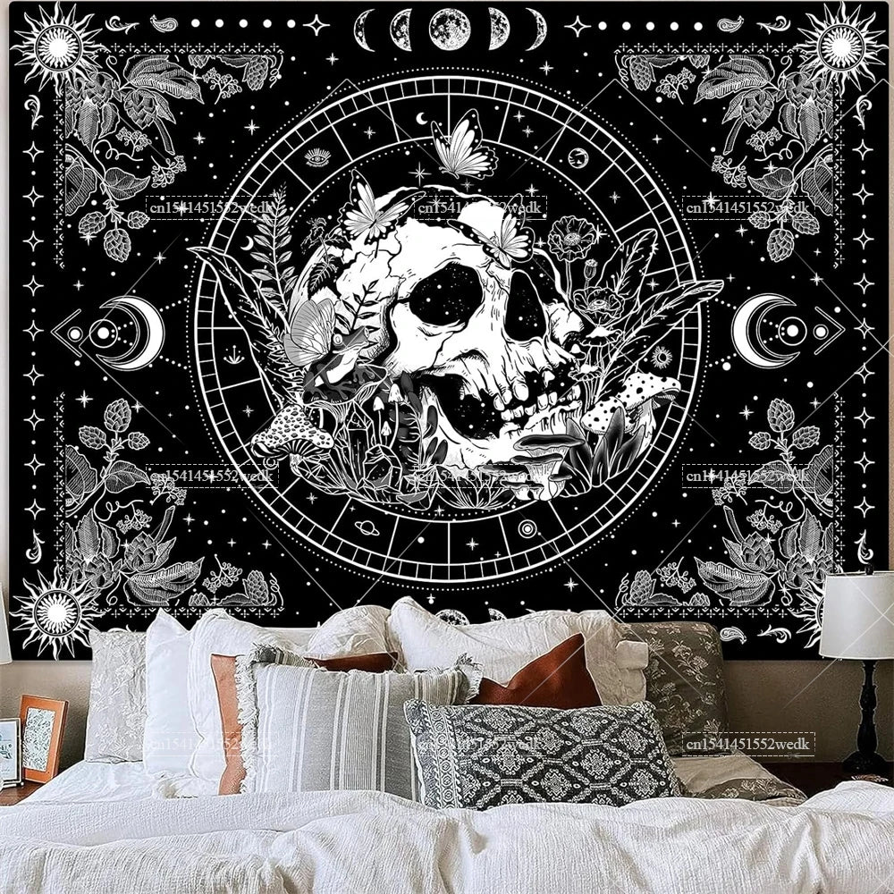 Tapisserie Murale Tarot The Lovers - Décoration Gothique & Mystique, Art Squelettes