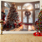 Tapisserie Murale de Noël - Sapin, Bougies & Cadeaux - Décoration Festive Cosy
