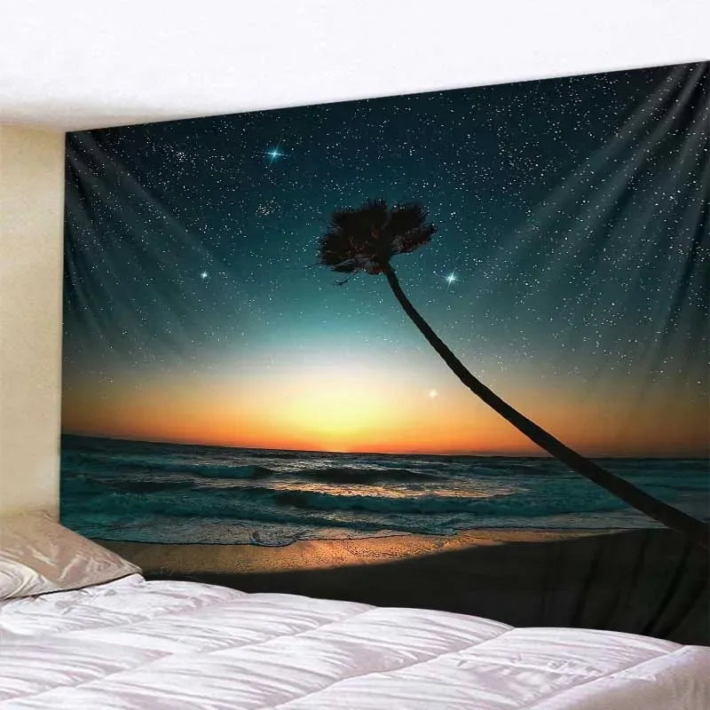 Tapisserie Murale Lune & Forêt Nocturne - Décoration Murale Mystique