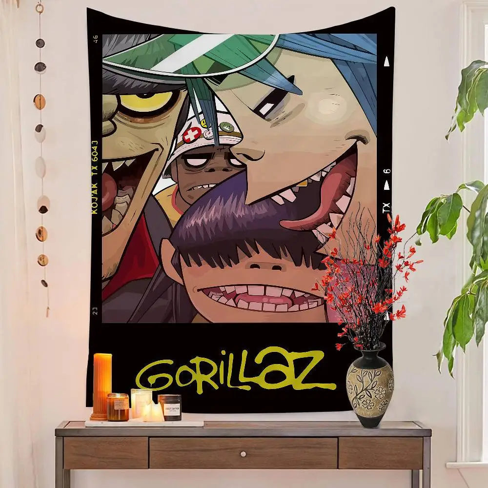 Tapisserie Murale Style Gorillaz - Tenture Art Cartoon Urbain, Décoration Murale Moderne