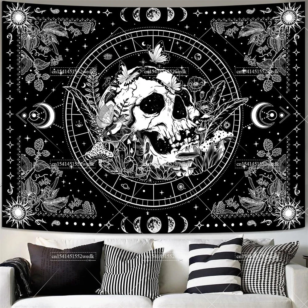 Tapisserie Murale Tarot The Lovers - Décoration Gothique & Mystique, Art Squelettes