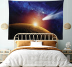 Tapisserie Murale Sci-Fi - Sphère Spatiale Géante & Paysage Galactique, Décoration Futuriste