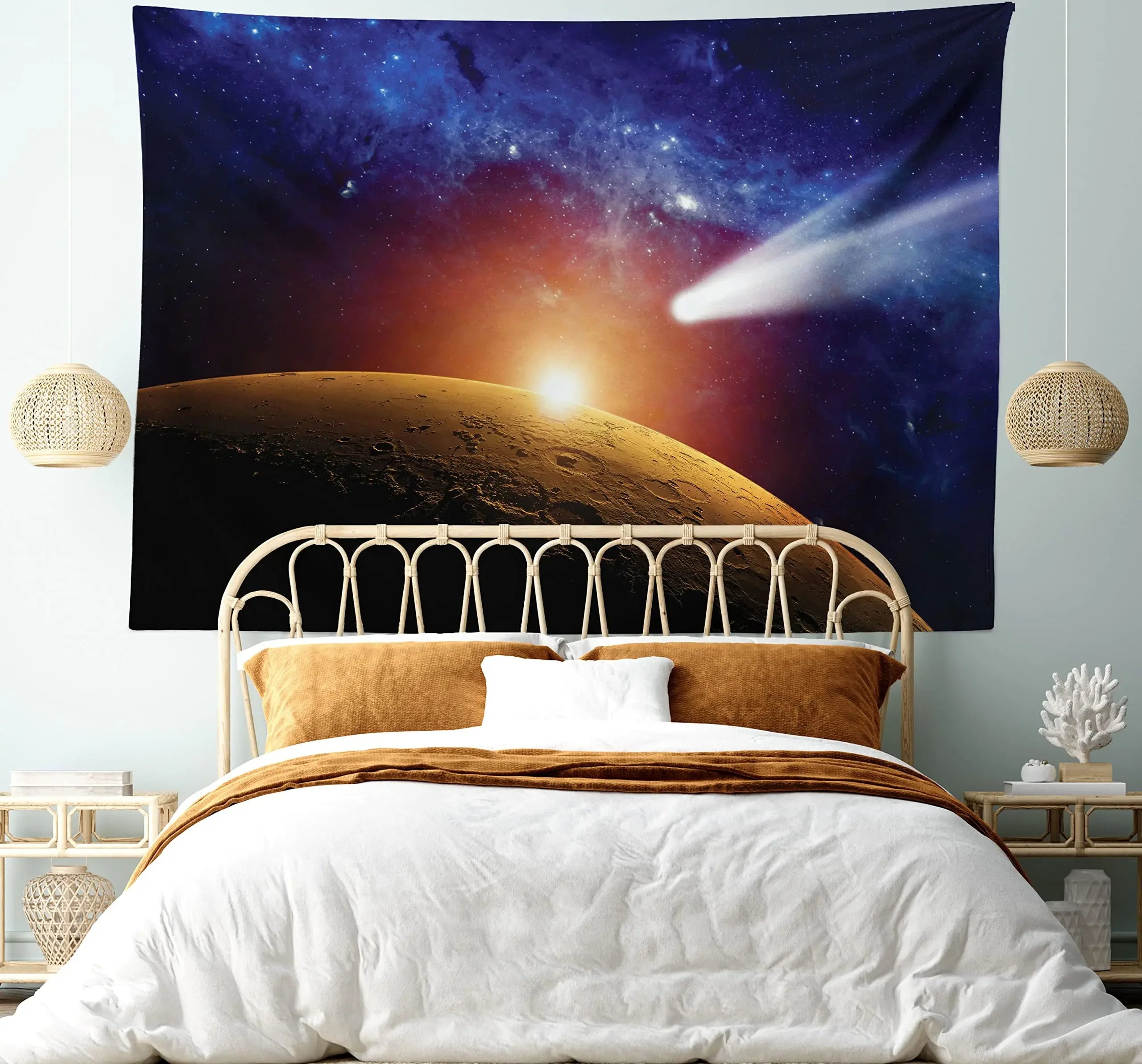 Tapisserie Murale Sci-Fi - Sphère Spatiale Géante & Paysage Galactique, Décoration Futuriste