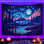 Tapisserie Murale Forêt Magique Néon - Paysage Psychédélique & Couleurs Lumineuses