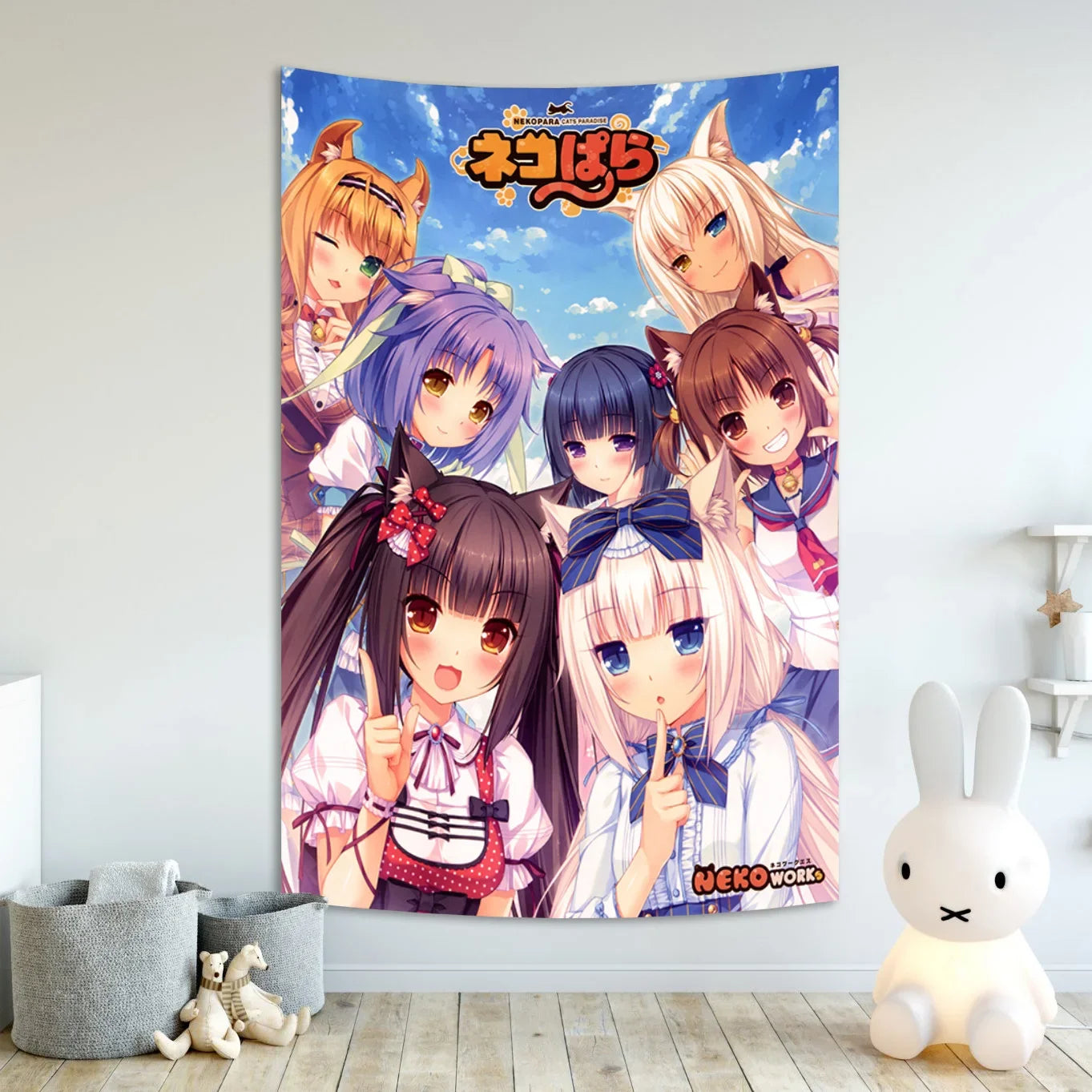 Tapisserie Murale Anime Kawaii - Décoration Colorée Style Manga, Poster Tissu