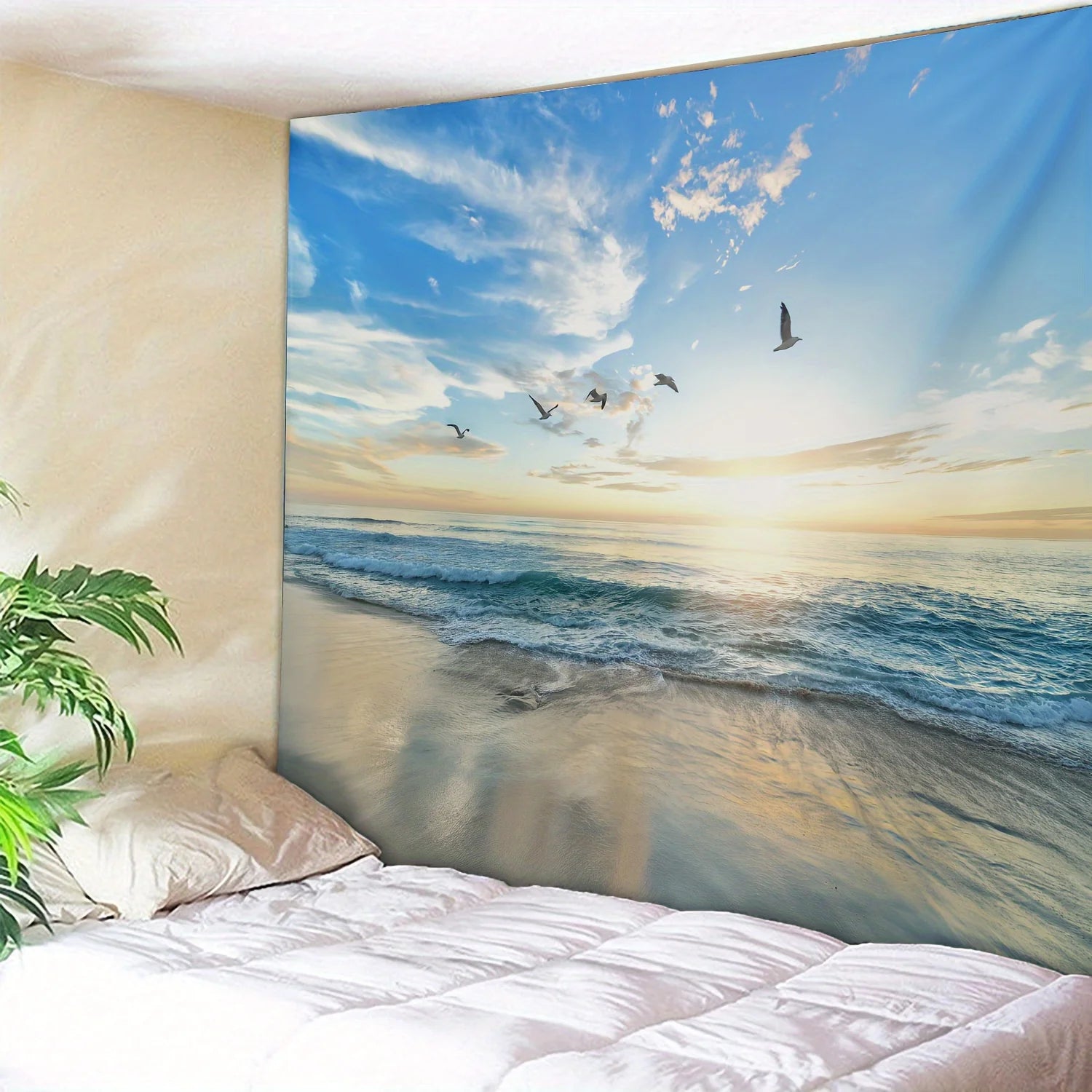 Tapisserie Murale Plage au Coucher du Soleil - Déco Murale Océan & Horizon