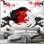 Tapisserie Murale Japonaise Koi Yin Yang - Décoration Zen, Carpes Rouge & Noir
