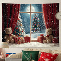 Tapisserie Murale de Noël - Ours en Peluche, Sapins & Neige - Décoration Festive
