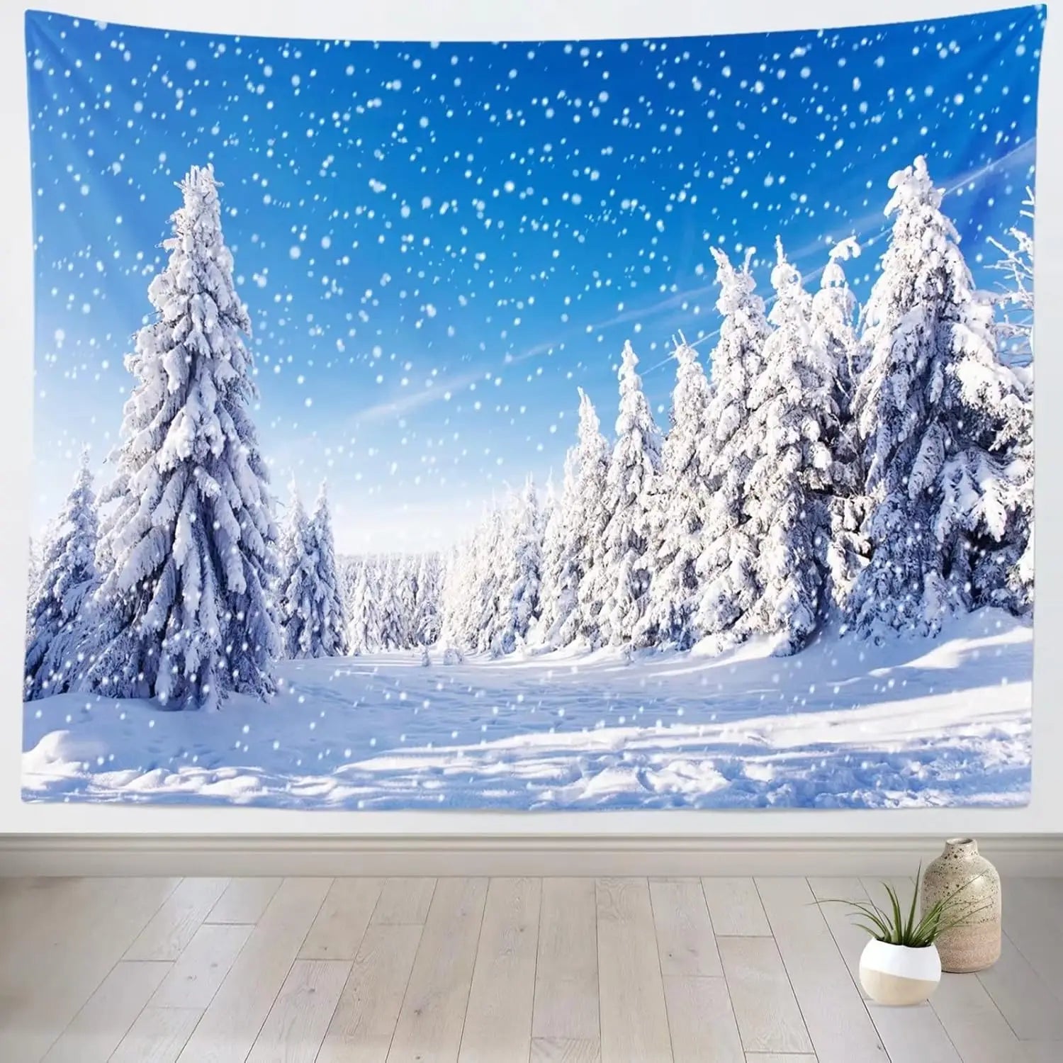 Tapisserie Murale Paysage Hivernal - Montagnes Enneigées