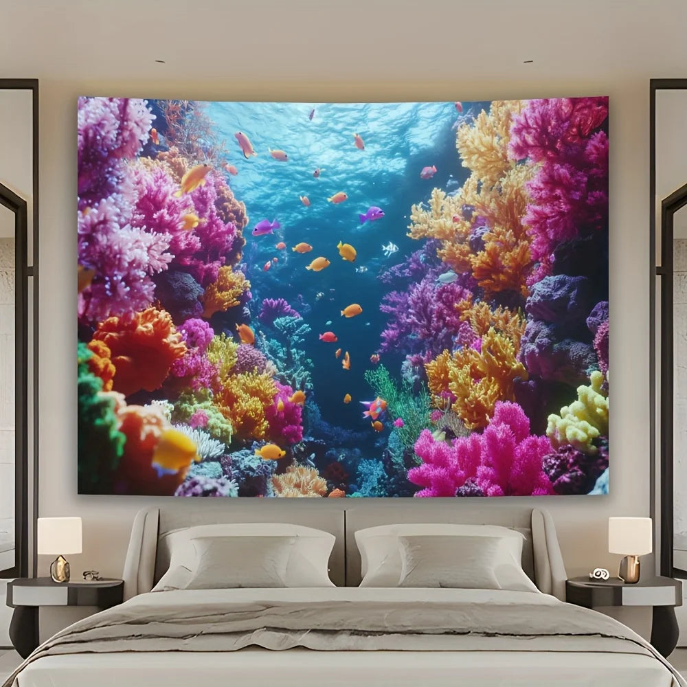 Tapisserie Murale Océan - Récif Corail & Poissons Tropicaux - Décoration Chambre / Salon