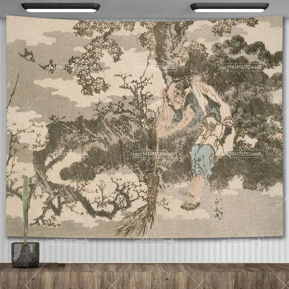 Tapisserie Murale Arbre Peint Vintage - Décoration Nature Salon & Chambre