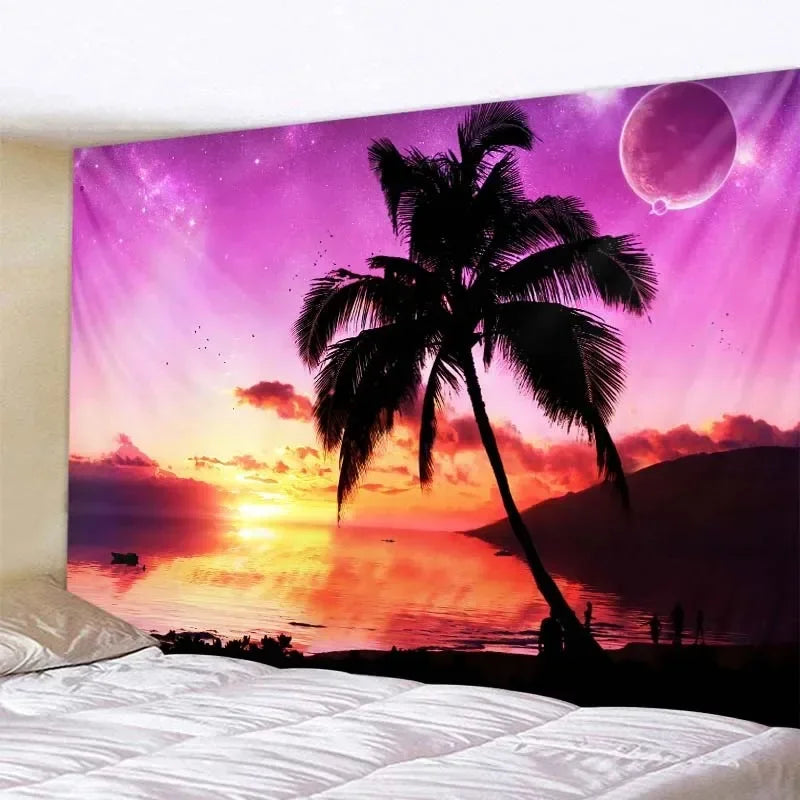 Tapisserie Murale Lune & Forêt Nocturne - Décoration Murale Mystique