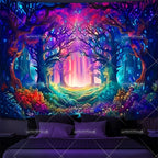 Tapisserie Murale Forêt Magique Néon - Paysage Psychédélique & Couleurs Lumineuses