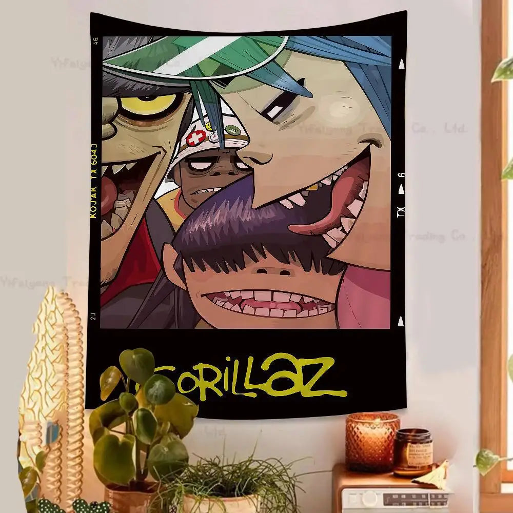 Tapisserie Murale Style Gorillaz - Tenture Art Cartoon Urbain, Décoration Murale Moderne