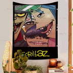 Tapisserie Murale Style Gorillaz - Tenture Art Cartoon Urbain, Décoration Murale Moderne
