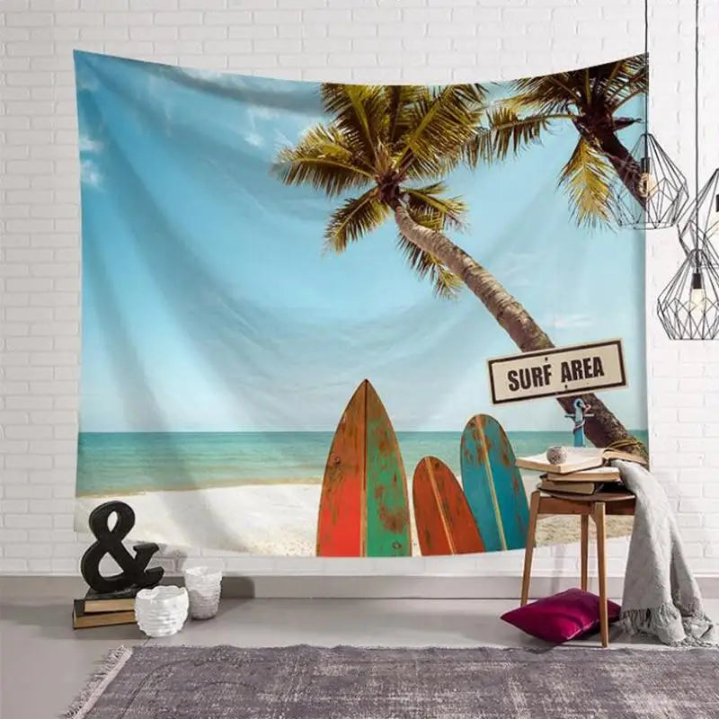 Tapisserie Murale Summer Time - Van Surf & Plage Tropicale
