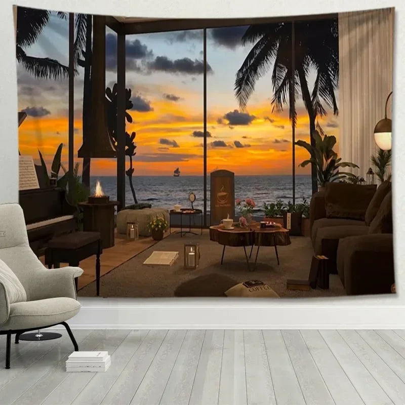 Tapisserie Coucher de Soleil Tropical - Déco Murale Palmiers & Plage