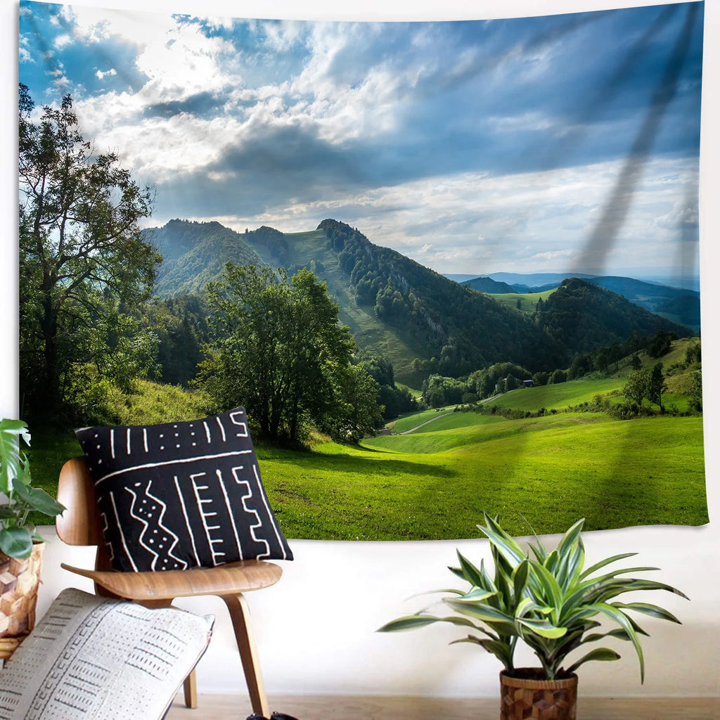 Tapisserie Paysage Montagne - Nature Sommets Enneigés