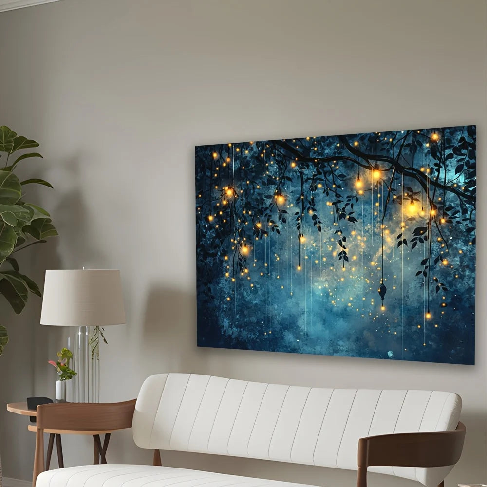 Tapisserie Murale Forêt Enchantée - Tenture Féerique avec Lumières & Lucioles, Décoration Murale Cosy