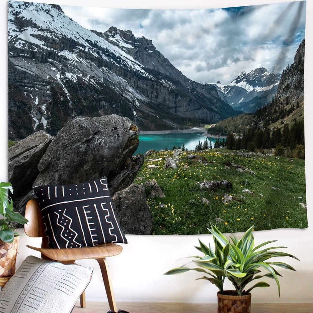 Tapisserie Paysage Montagne - Nature Sommets Enneigés