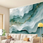 Tapisserie Murale Abstraite 3D - Vagues Turquoises & Design Moderne