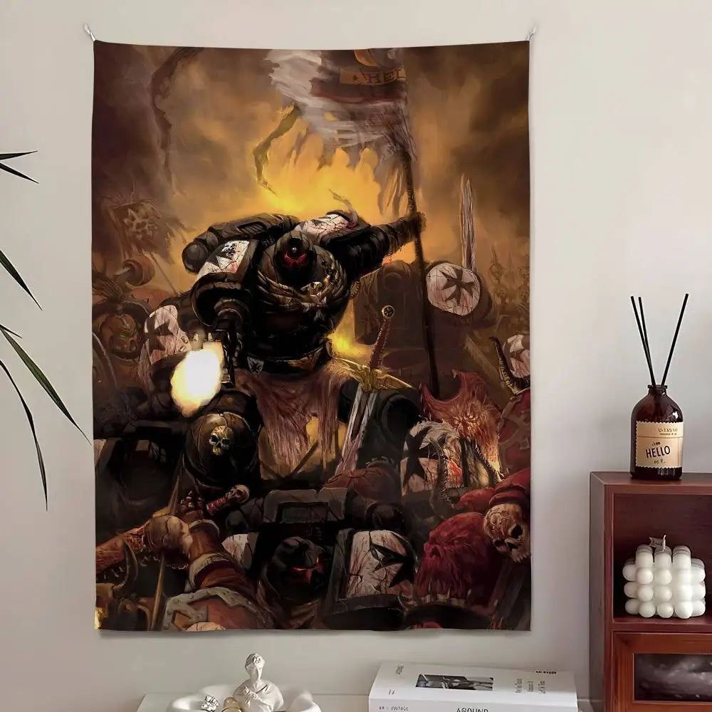 Tapisserie Murale Guerrier Ailé & Armure Sacrée - Art Fantasy Gothique