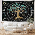 Tapisserie Murale Arbre de Vie - Tenture Bohème Mystique, Décoration Murale Spirituelle Soleil & Lune