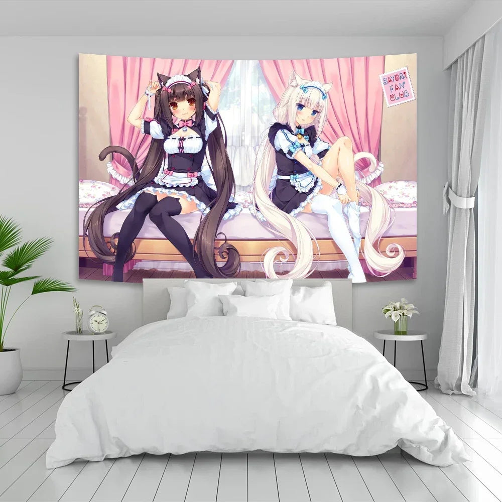 Tapisserie Murale Anime Kawaii - Décoration Colorée Style Manga, Poster Tissu