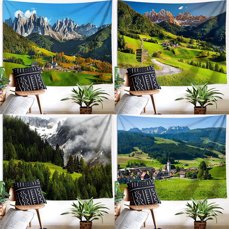 Tapisserie Paysage Montagne - Nature Sommets Enneigés